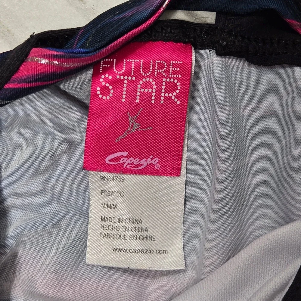Future Star Capezio Girls Gymnastics Leotard Pink Blue‎ Silver FS6702C Medium